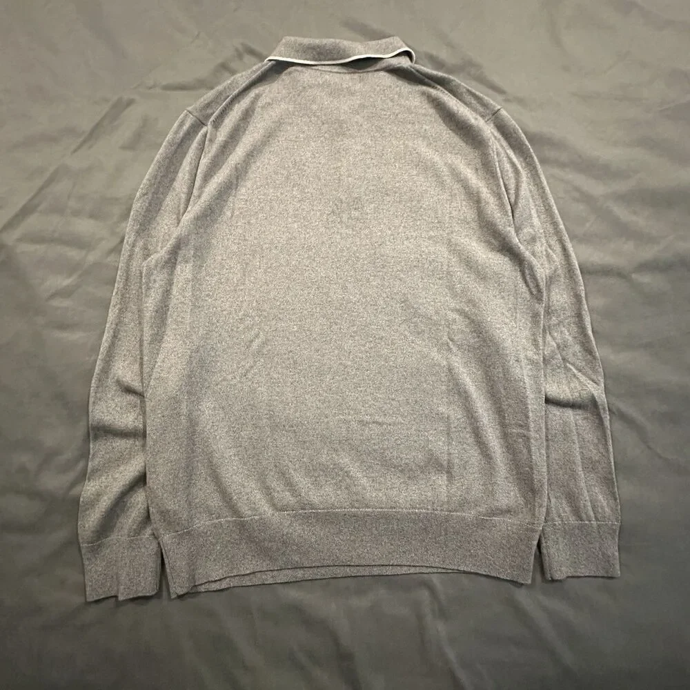 Banana Republic Luxury Blend Sweater Mens L  Silk Cashmere Cotton Polo Knit Gray